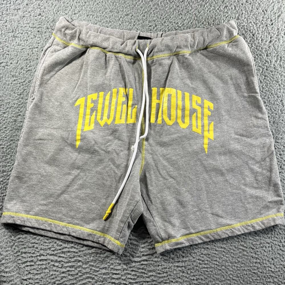 Jewel House Men's 2XL Sweat Shorts Gray Yellow Spellout Logo Streetwear Boosie